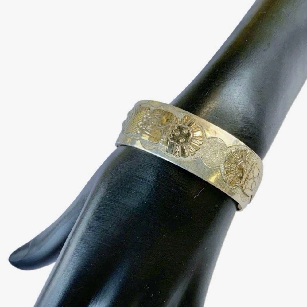 RICH REEVES NAVAJO SILVER & 10K GOLD ACCENT KACHINA DANCERS BRACELET 6.25-6.5"